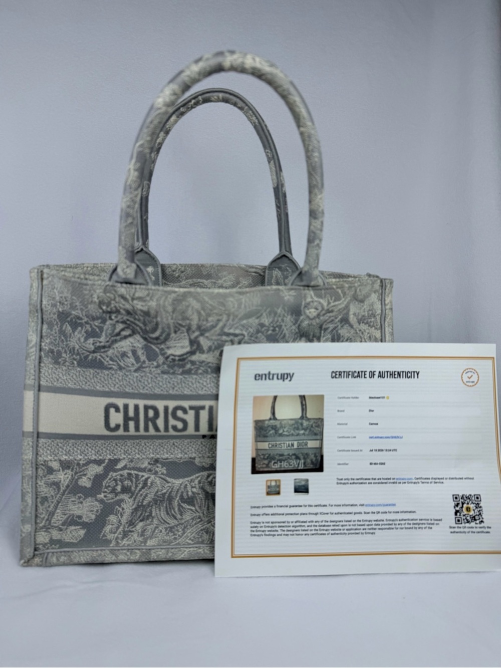 Christian Dior Medium Grey Mizza Embroidered Toile de Jouy Book Tote Bag - Picture 10 of 11